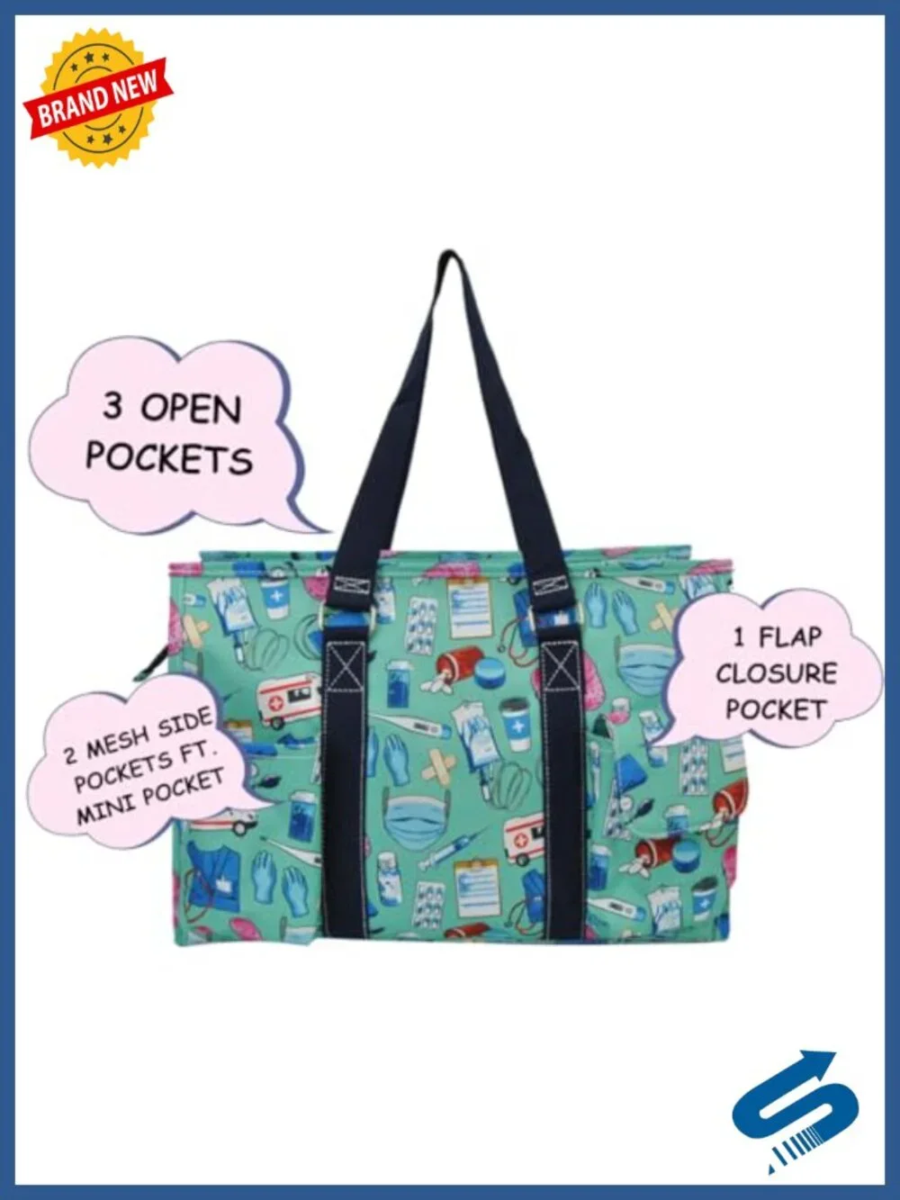 Water Resistant Tote Bag Top Zipper Closure Canvas Utility Bag
